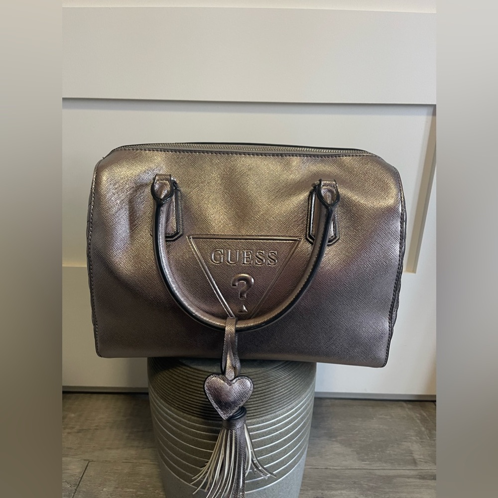 Guess Bronze Satchel With Crossbody Strap